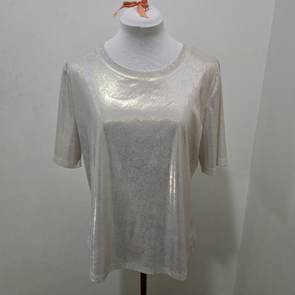 SHEIN Shimmering Beige Short Sleeve Top
